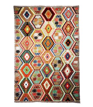 Kelimshop 291x200 cm Handgewebter Traditioneller Kelim Teppich Woll