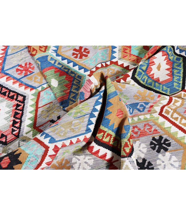 291x200 cm Handwoven Traditional Kelim Area Rug Wool Carpet