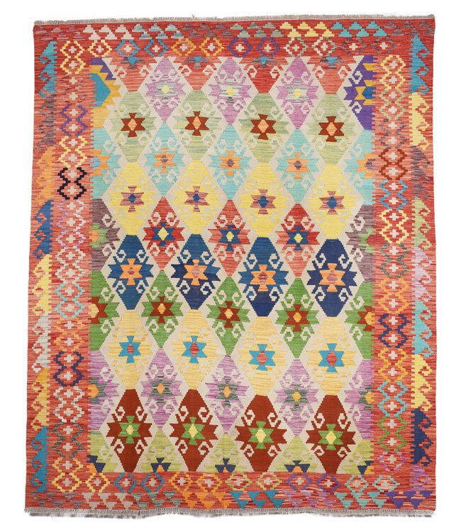 243x200 cm Handgeweven Traditionele Kelim Vloerkleed Wol Tapijt