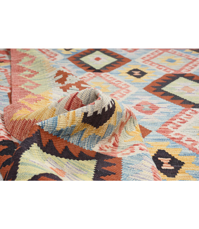 246x179 cm Handgeweven Traditionele Kelim Vloerkleed Wol Tapijt