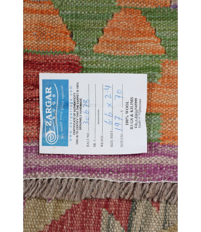 197x70  cm Handwoven Kelim Runner Wool Rug