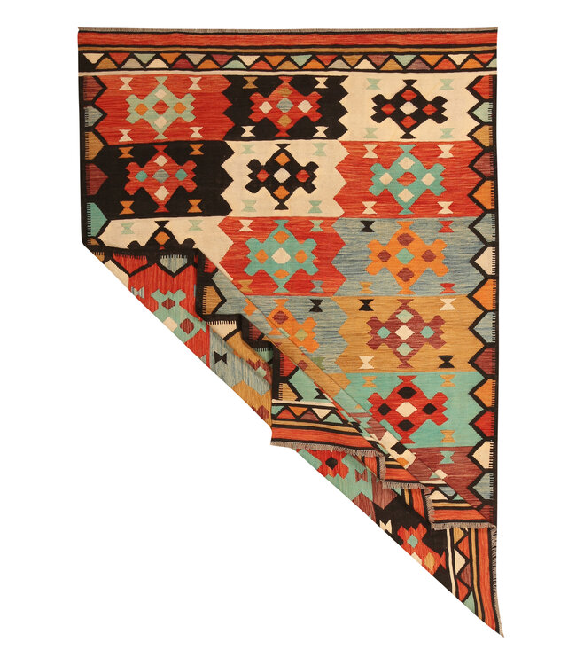 298x198cm Handgeweven Traditionele Kelim Vloerkleed Wol Tapijt