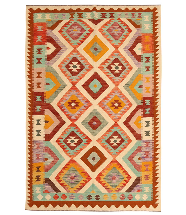 302x193cm Handgeweven Traditionele Kelim Vloerkleed Wol Tapijt