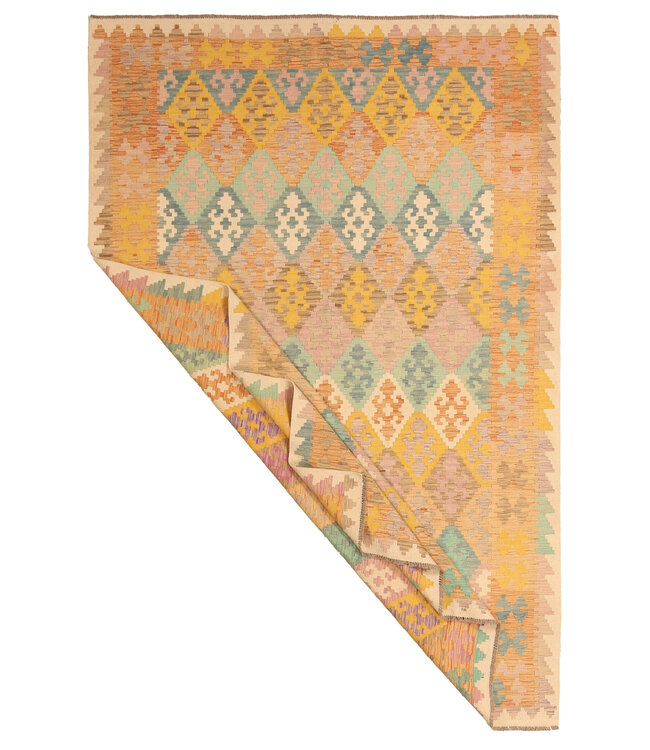 295x198cm Handgeweven Traditionele Kelim Vloerkleed Wol Tapijt