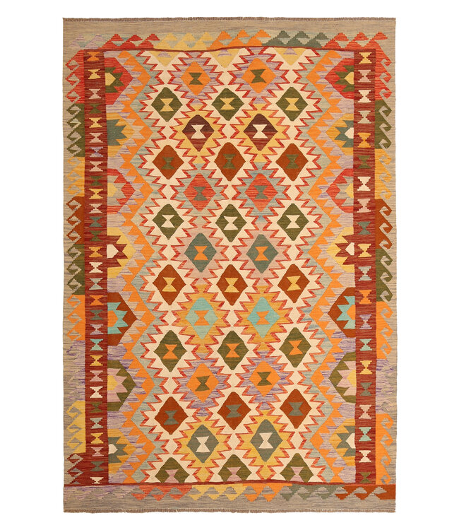 302x202cm Handgeweven Traditionele Kelim Vloerkleed Wol Tapijt