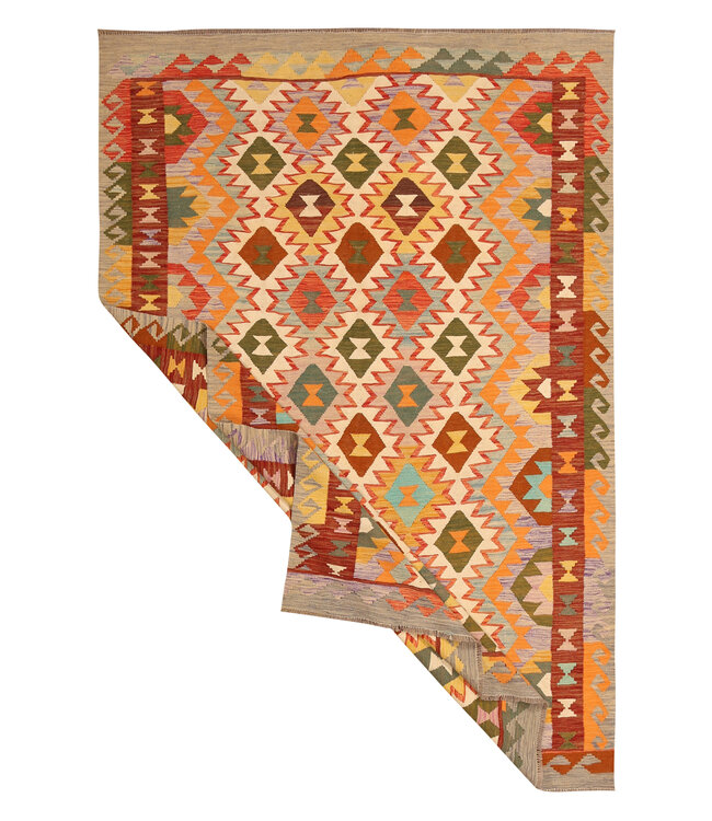 302x202cm Handgeweven Traditionele Kelim Vloerkleed Wol Tapijt