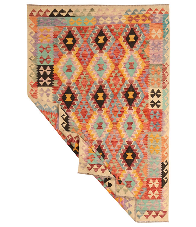 304x200cm Handgeweven Traditionele Kelim Vloerkleed Wol Tapijt