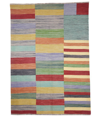 Kelimshop 253x183 cm Handgewebter Moderner  Woll-Kelim-Teppich