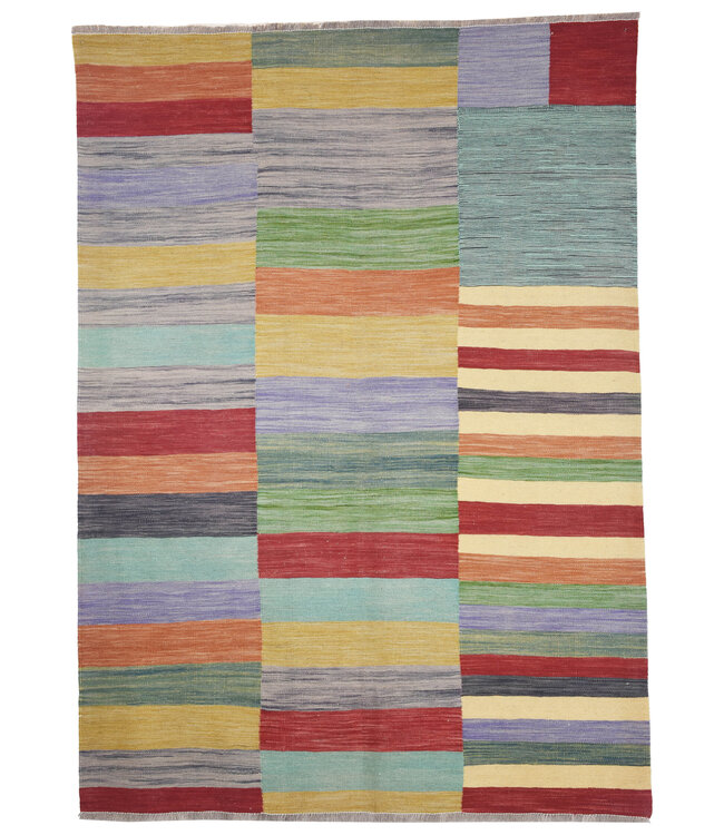 253x183 cm Handwoven Modern Red Wool Kilim Rug