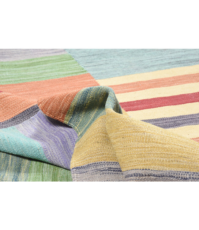 253x183 cm Handwoven Modern Red Wool Kilim Rug