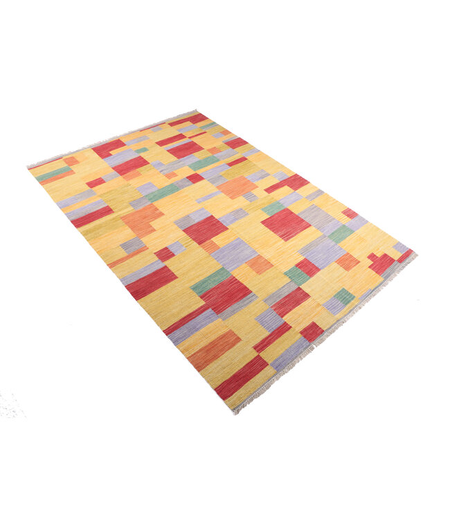 253x173 cm Handwoven Modern Red Wool Kilim Rug