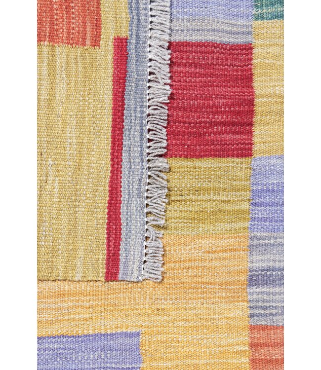 253x173 cm Handwoven Modern Red Wool Kilim Rug