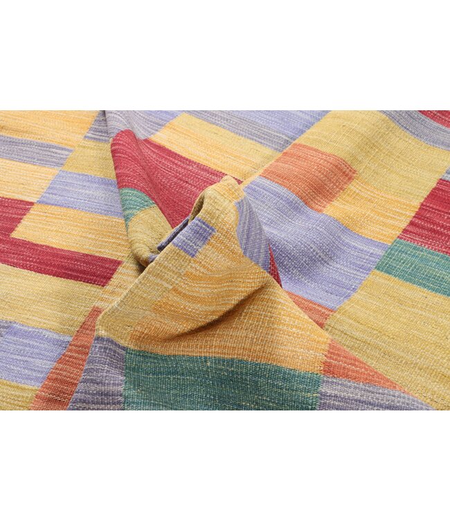 253x173 cm Handwoven Modern Red Wool Kilim Rug