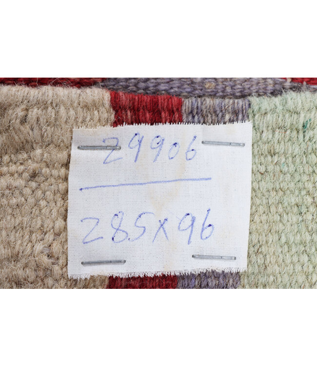 285x96  cm Handgeweven Kelim Loper  Wol  Vloerkleed Tapijt