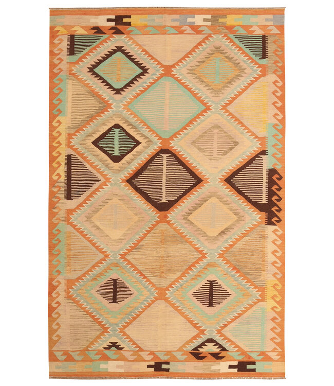 299x190cm Handgewebter Traditioneller Kelim Teppich Woll