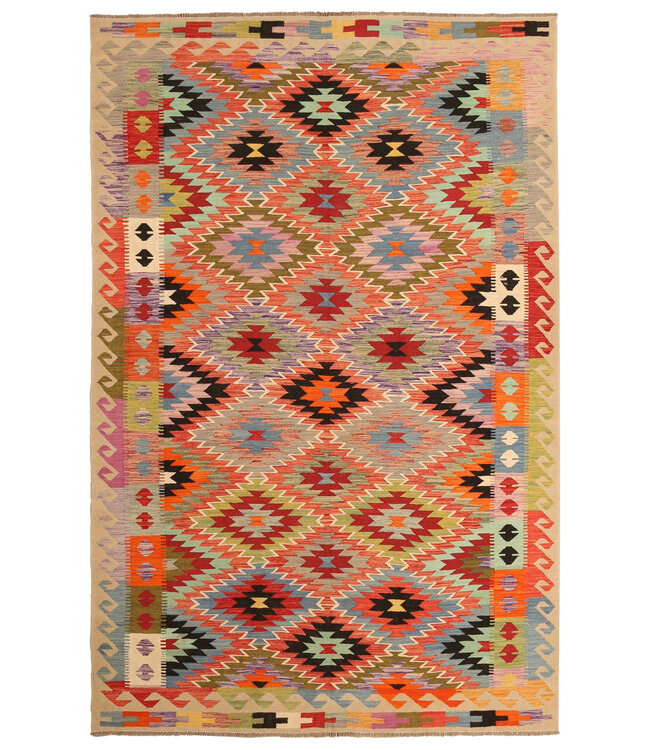 302x195cm Handgeweven Traditionele Kelim Vloerkleed Wol Tapijt