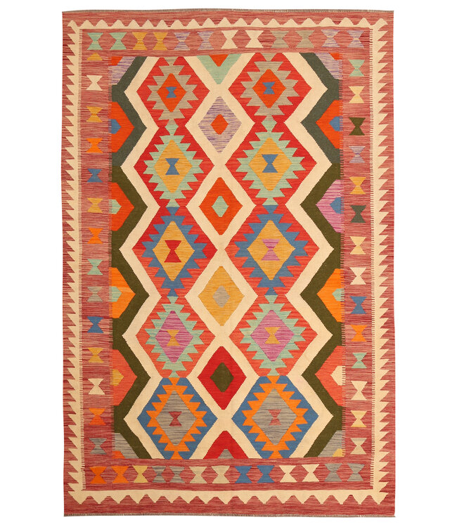 300x195cm Handgewebter Traditioneller Kelim Teppich Woll