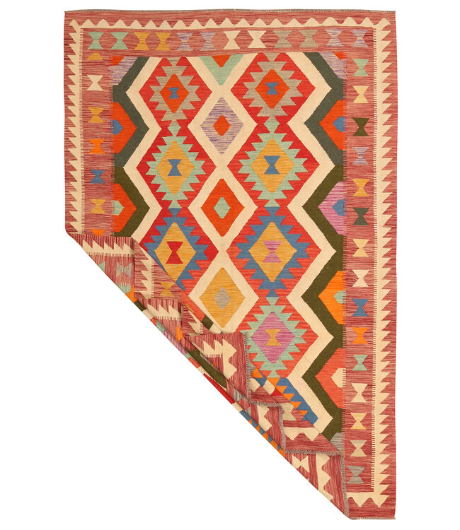 300x195cm Handgewebter Traditioneller Kelim Teppich Woll