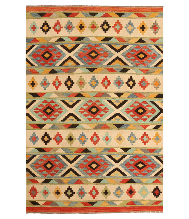 296x197cm Handgeweven Traditionele Kelim Vloerkleed Wol Tapijt