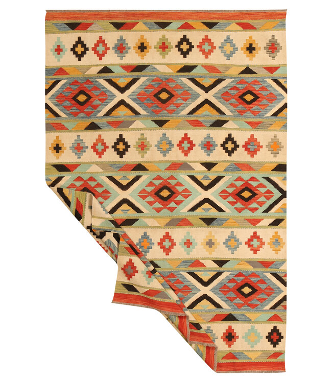 296x197cm Handgewebter Traditioneller Kelim Teppich Woll