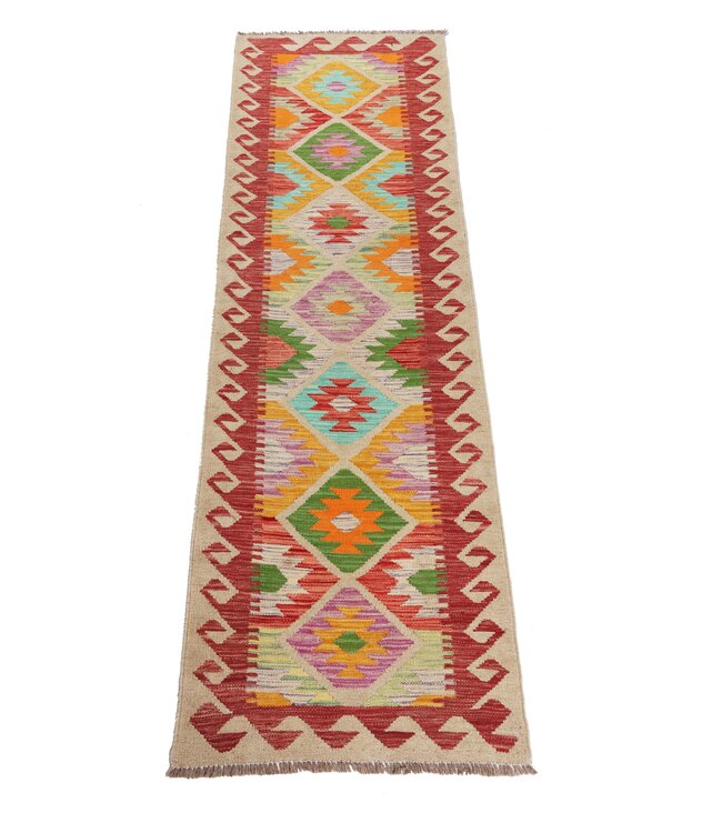 207x63   cm Handwoven Kelim Runner Wool Rug