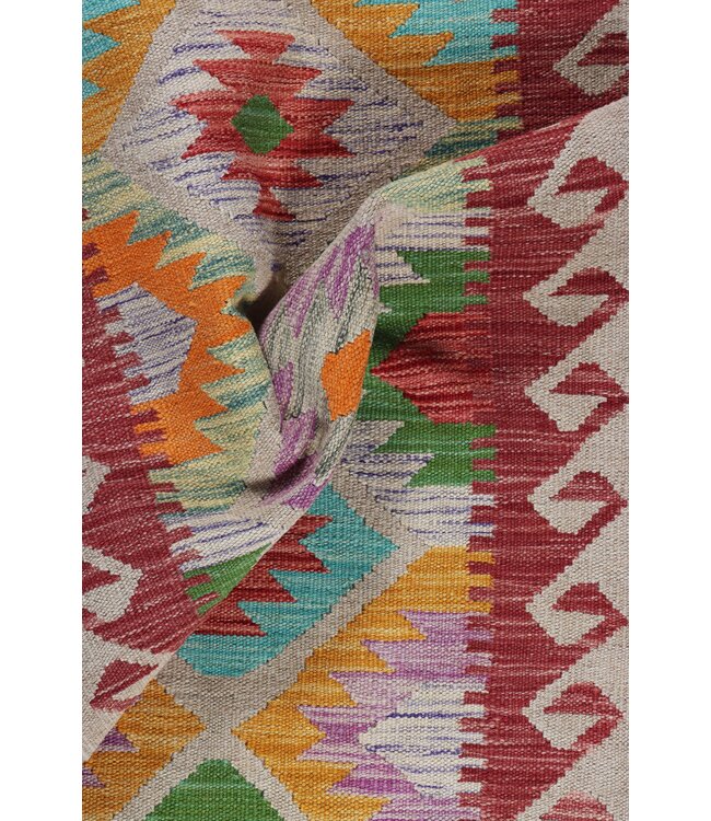 207x63  cm Handgewebter Kelim Läufer  Wollteppich