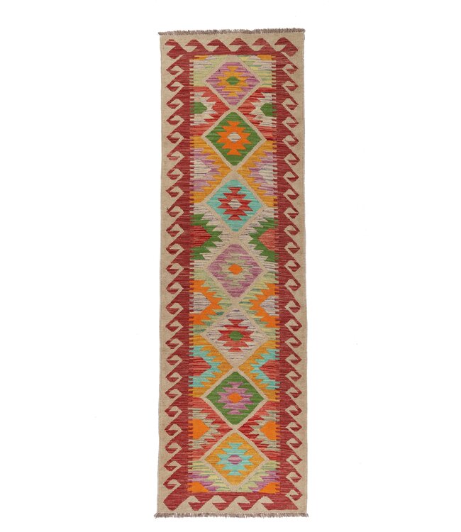 207x63   cm Handgeweven Kelim Loper  Wol  Vloerkleed Tapijt