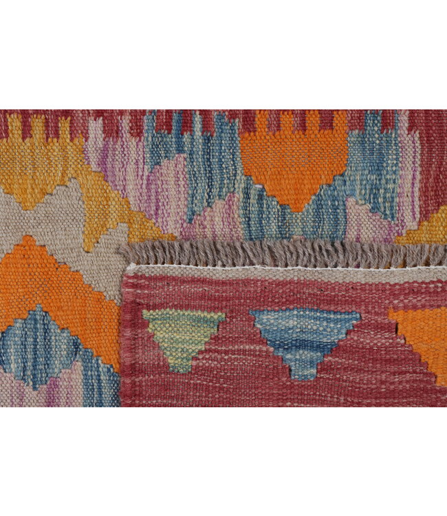 205x63  cm Handgeweven Kelim Loper  Wol  Vloerkleed Tapijt