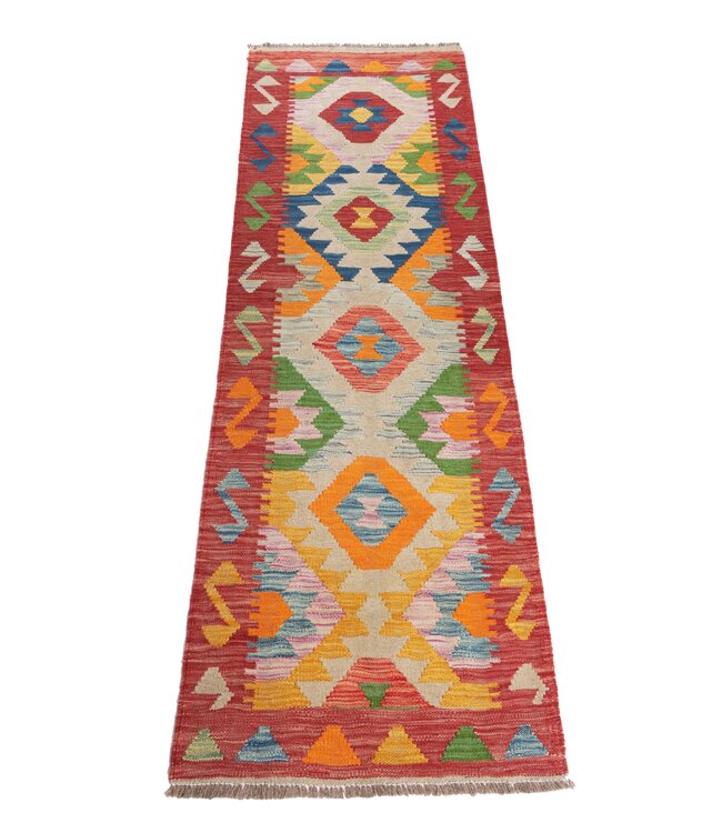 205x63    cm Handwoven Kelim Runner Wool Rug