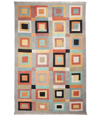 Kelimshop 302x191 cm Handgewebter Moderner  Woll-Kelim-Teppich