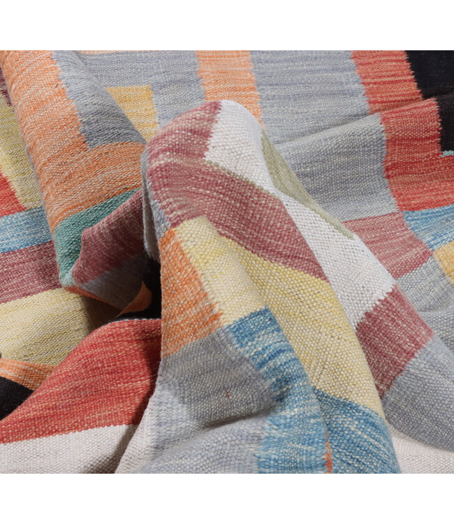 302x191 cm Handwoven Modern Red Wool Kilim Rug