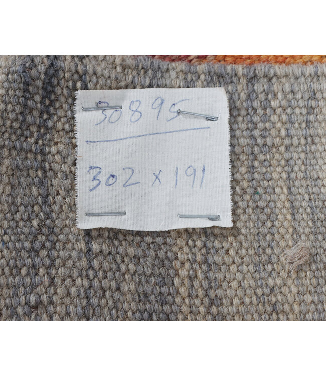 302x191 cm Handgewebter Moderner  Woll-Kelim-Teppich