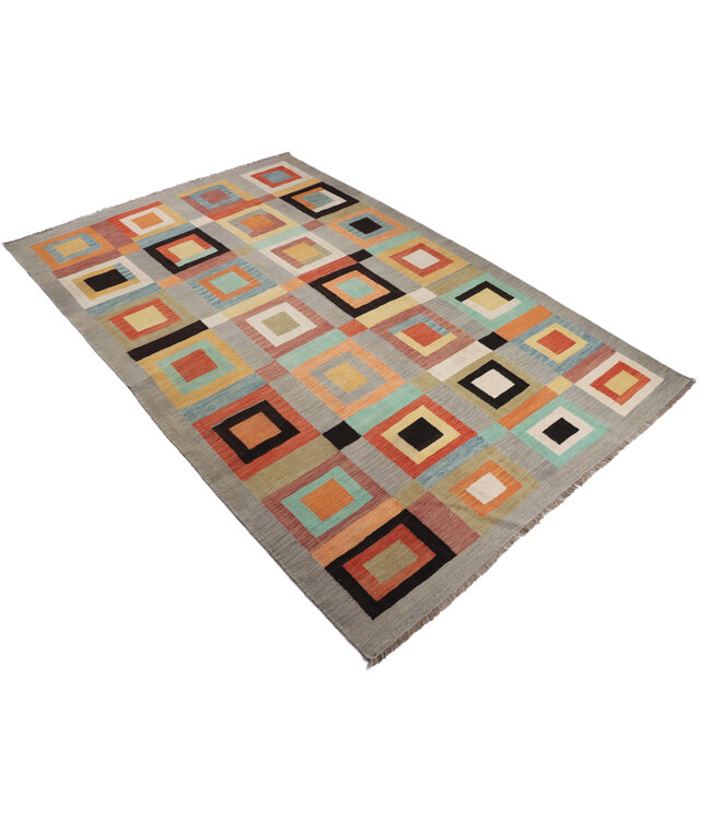 302x191 cm Handgewebter Moderner  Woll-Kelim-Teppich