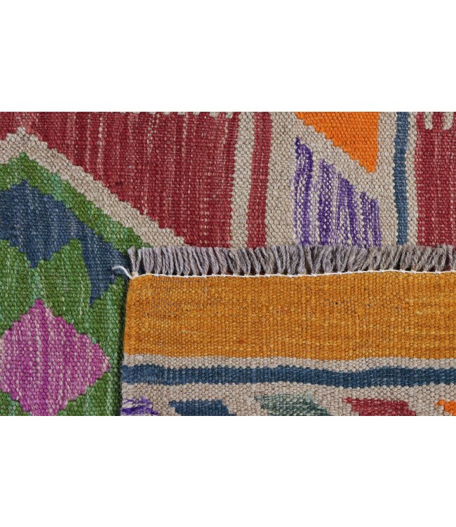 206x64 cm Handgewebter Kelim Läufer  Wollteppich