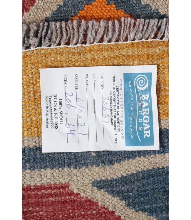 206x64   cm Handwoven Kelim Runner Wool Rug