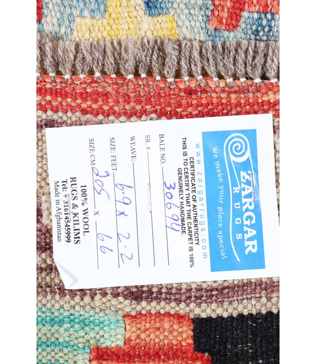 205x66   cm Handwoven Kelim Runner Wool Rug