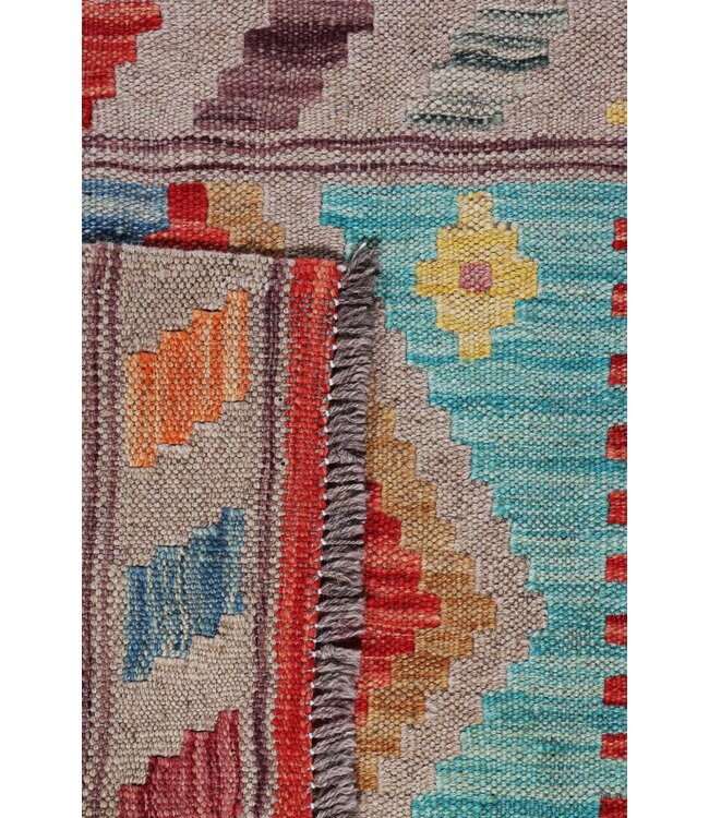 205x66  cm Handgeweven Kelim Loper  Wol  Vloerkleed Tapijt