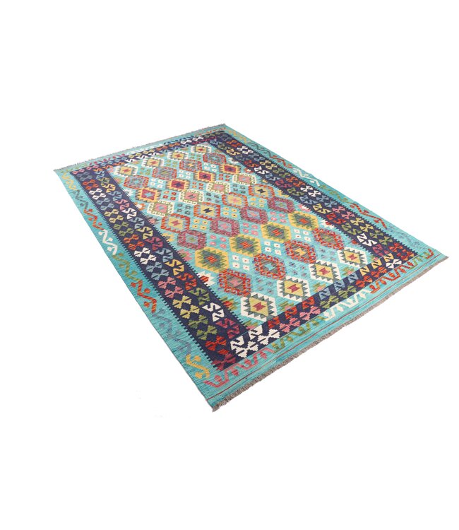 299x205 cm Handgeweven Traditionele Kelim Vloerkleed Wol Tapijt