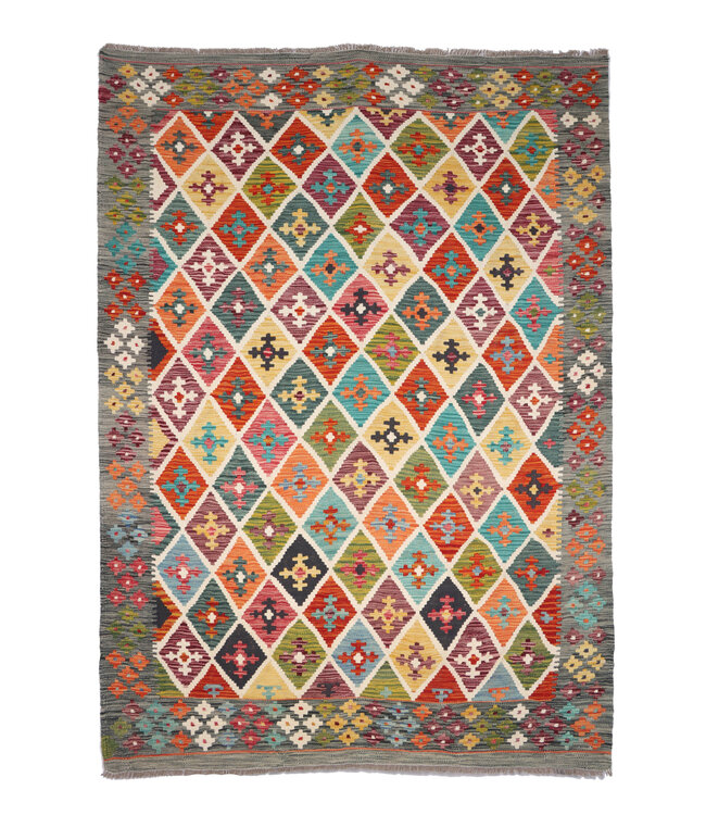 287x170 cm Handgeweven Traditionele Kelim Vloerkleed Wol Tapijt