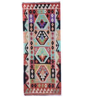 Kelimshop 200x80  cm Handgewebter Kelim Läufer  Wollteppich