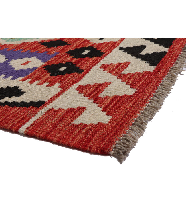 200x80 cm Handgeweven Kelim Loper  Wol  Vloerkleed Tapijt