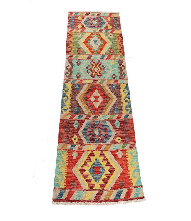 200x62   cm Handwoven Kelim Runner Wool Rug