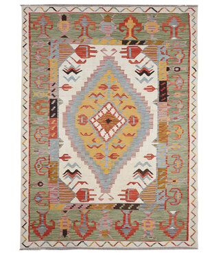 Kelimshop 242x177  cm Handgewebter Traditioneller Naila Kelim Teppich Woll