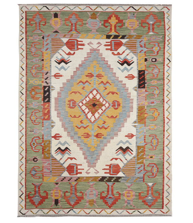 242x177 cm Handwoven Traditional Naila Kelim Area Rug Wool Carpet