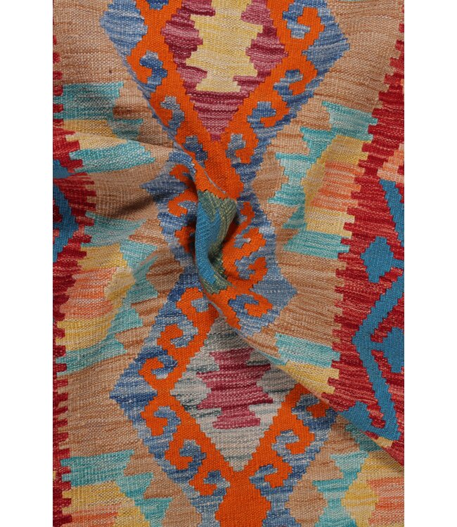 194x70 cm Handgeweven Kelim Loper  Wol  Vloerkleed Tapijt