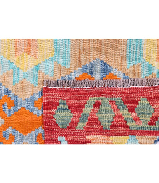 194x70 cm Handgeweven Kelim Loper  Wol  Vloerkleed Tapijt