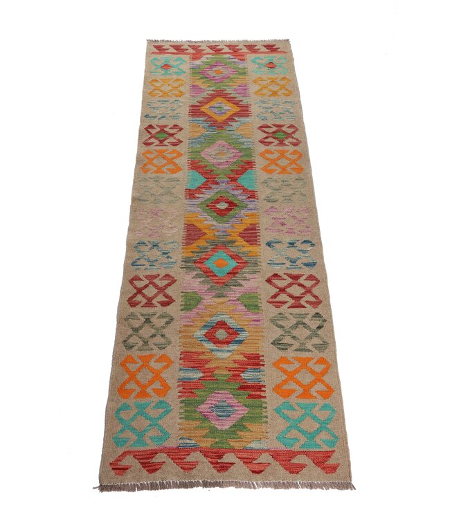 200x65 cm Handgewebter Kelim Läufer  Wollteppich