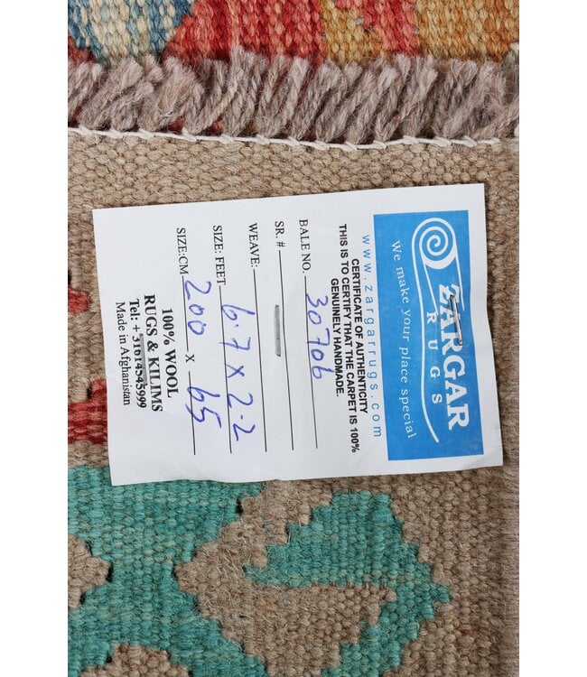 200x65   cm Handwoven Kelim Runner Wool Rug