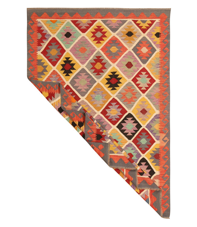 298x203cm Handgewebter Traditioneller Kelim Teppich Woll