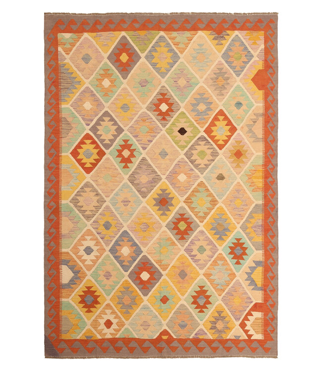 303x203cm Handgewebter Traditioneller Kelim Teppich Woll